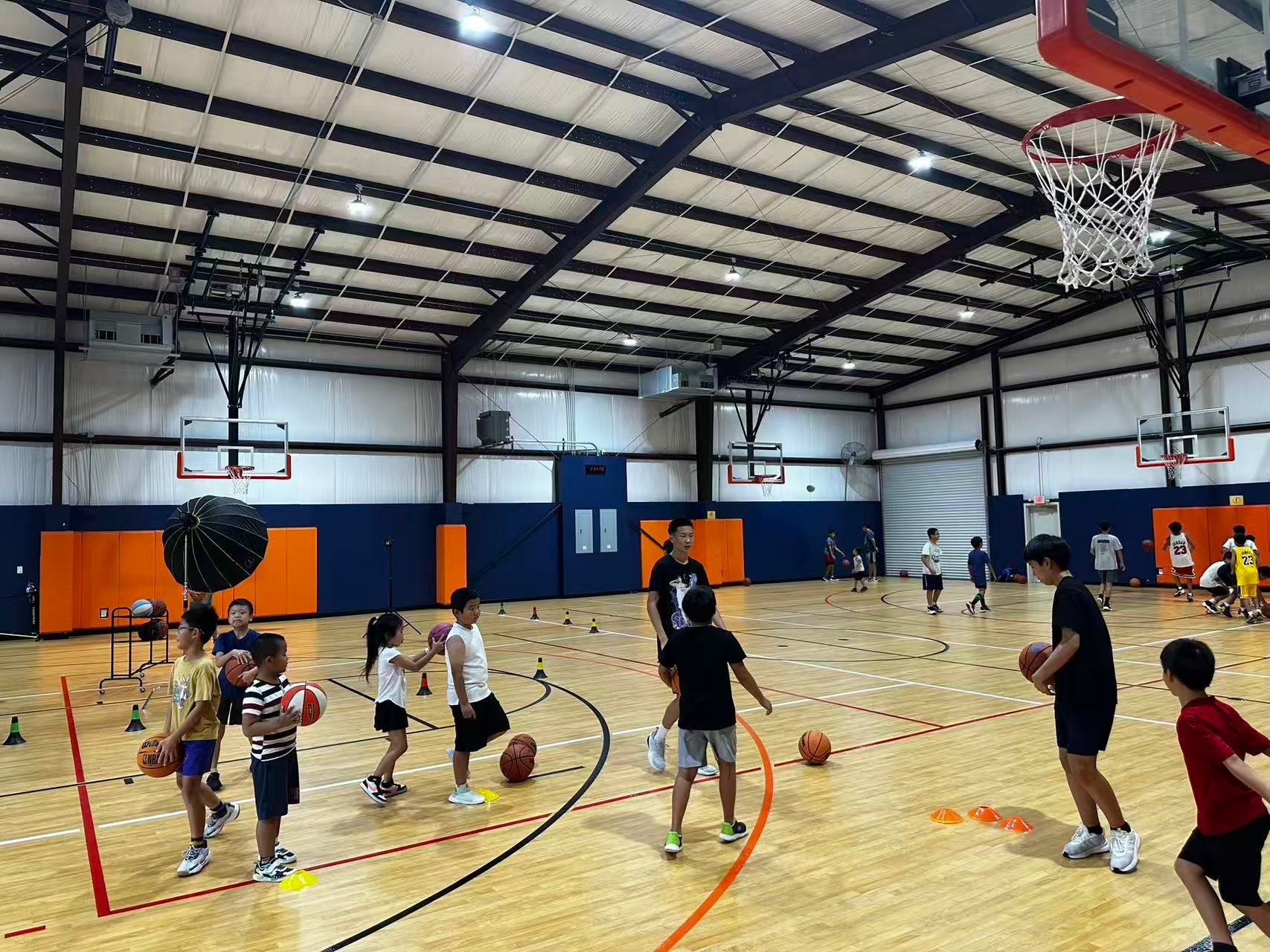 Children learning basketball skills